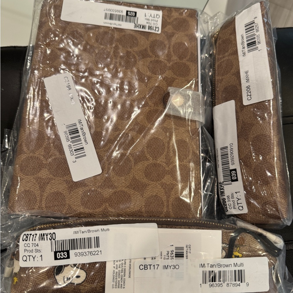 Coach Gold Tan and Brown Signature Notebook Agenda Set Snoopy Pencil Case NWT